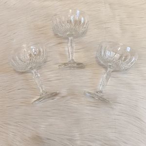 Vintage set of 3 etched crystal pedistol glasses or dessert cups.